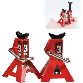 Simulation Metal RC Jack Stand 2PCS 3 Ton RC Car Jack Stands Adjustable Height Lifting Jack Repair Tool for 1/10 RC Crawler Axial SCX10 Tamiya CC01 D90 D110 TF2 RC Crawler Car (Red)