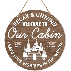 Camping Sign Wall Decor, Summer Camp Round Hanging Sign Decor Farmhouse Wall Decorations Wood Sign for Cabin, RV, Front Door, Porch, Entryway, Housewarming Gift for Camper, Happy Campers in Kuwait