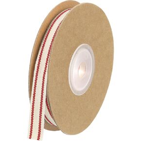uxcell Natural Cotton Stripes Ribbon, 3/8 Inch x 10 Yard Cotton Fabric Ribbon Roll, Natural with Red Grosgrain Ribbon for Gift Wrapping, DIY Crafts, Bow Making, Home Decor