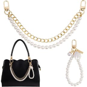 2PCS Pearl Purse Chain Charm Strap & Keychain for Handbags Shoulder Bags Crossbody Bags Clutches Totes Shoes Hats Jackets Phone Cases Keys, Decorative Accessories for Daily Use & Bag Conversion