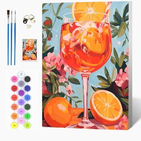Auremi Drink Paint by Number Kits with Framed, DIY Paint by Number Canvas for Adults, Easy Landscape Acrylic in Canvas with Brushes for Decor 20x30cm