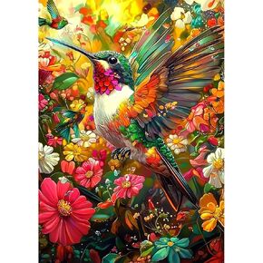 SENQAO Hummingbird Diamond Painting Kits for Adults, Flower Diamond Art Paintings Kit for Beginners, 5D Full Drill Diamand Paintings Kits, Gem Art Crafts for Adults Wall Decor 12x16inch