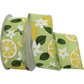 Morex Ribbon Wired Taffeta Lemons & Blooms Ribbon, 1.5 inch by 10 Yards, Lime, 7564.40/10-027