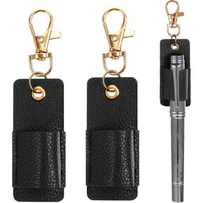 3 Pcs Pen Holder for Lanyard, Black Anti-Lost PU Leather Pen Holder for Lanyard, Portable Pocket Protectors for Pens and Pencils for Keychain or Neck Lanyards