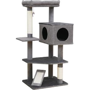 Catry 67.5" High 7 Level Extra Large Heavy Duty Cat Tree with Two Large Condos, Two Removable Top Beds,Linen and Quilted Velvet Fabric, Easy to Clean (Zinc Gray)