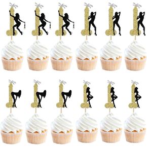 12 Pcs Single Pole Dance Girl Cake Topper, Bachelorette Party Cake Toppers, Pipe Dance Glitter Men And Women Cake Topper Suitable For Party Decoration, Anniversary, Birthday, Festival