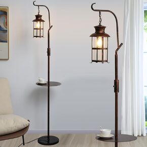 Vintage Dimmable Floor Lamp with matel Table,Classical Lanterns Standing Lamp, Rustic Farmhouse Floor Lamp with Black and Bronze Finish, for Living Room Bedroom