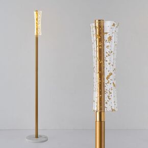 Fiqevs Crystal Floor Lamp for Living Room, Modern Cylinder Standing Lamp with Two Crystal Lampshade and 3000K LED Lights, Cute Gold Corner Tall Lamps for Bedroom, Office - Antique Brass