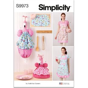 Simplicity SS9973OS Aprons and Kitchen Décor Sewing Pattern Packet by Faith Van Zanten, Design Code S9973, One Size, Multicolor