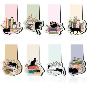 Black Cat Magnetic Bookmarks: 8 Pcs Cat Flower Magnet Book Page Markers, Cute Animal Book Mark Clips for Reading, Gifts for Kids Women Students Book Lovers Office School Supplies