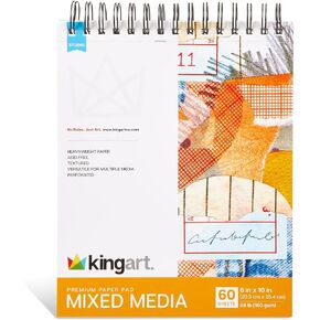 KINGART 8x10 Mixed Media Sketchbook (603-1), 60-Sheets, Smooth Paper, Ideal for Sketching, Watercolor, Drawing