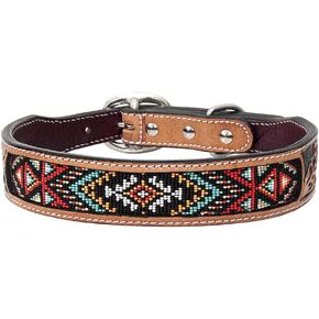 Tan Small HILASON Strong Genuine Leather Dog Collar Beaded Smalls | Dog Collar | Leather Dog Collar | Beaded Dog Collar
