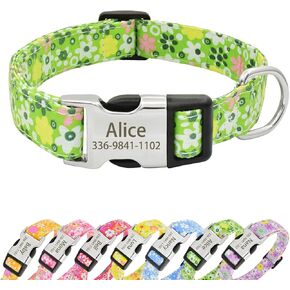 Personalized Floral Dog Collars with Name,Custom Soft Dog Collars with Engraving Buckle for Small Medium Large Dogs (M(Width:3/4'' Neck:12.0-18.0''),Red)