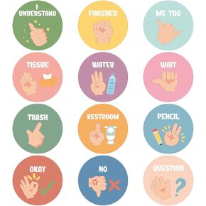 OUNENO 36 Pcs Boho Classroom Hand Signals Posters Pastel Seat Signals Posters Teachers Sign Language Cutout for Kindergarten Bulletin Board Nonverbally Communicate Supply Decoration