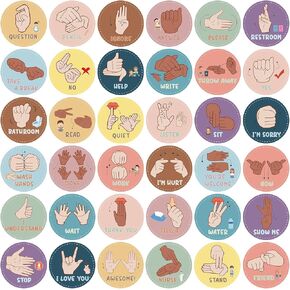 36Pcs Classroom Hand Signal Cards, Classroom Hand Signal Decor Sign Language Posters for Teachers Students Visual Cues (Boho)