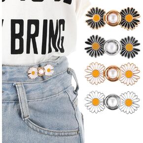 YBEATY 8 Pcs Pant Waist Tightener Daisy Flower Detachable Jean Buttons Removable Adjustable Instant Smaller Buttons Pins No Sew Tools Buckle Clips Set for Women Loose Jeans Skirts