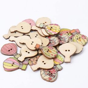 AKOAK 50 Pcs/lot Multi-Color Hot Air Balloon Wood Button with 2-Hole DIY Sewing Craft Decoration for Sewing Children's Sweater Crafts, Mixed Patterns