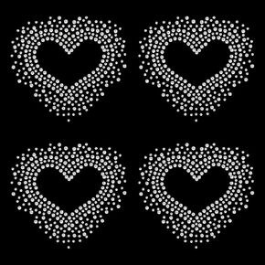 FINGERINSPIRE 4 Sheet Heart Glitter Rhinestone Iron on Transfers - 16 pcs Love Heart Middle East Hotfix Appliques, Flat Round Crystal Hot Melt Patches for Clothing Embellishment