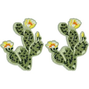 Cute-Patch Cactus Flower Embroidered Iron on sew on Patch Clothing Applique 2 Pieces Set