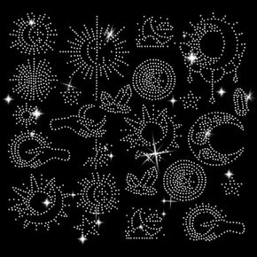 AHANDMAKER 48Pcs Moon and Sun Patterns Rhinestone Iron on Hotfix Transfer Bling Patch Clothing Repair Applique Heat Transfer Decal for T Shirt Pants Bags Hat Jacket Clothing Accessories