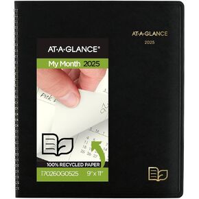 AT-A-GLANCE 2025 Planner, Monthly, 9" x 11", Large, Recycled, Black (70260G0525)