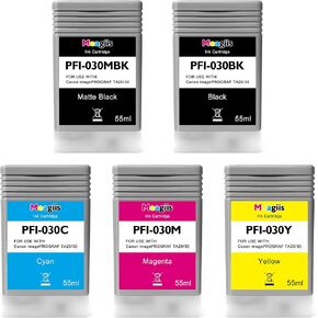 PFI-030 Ink Cartridge Compatible PFI-030MBK PFI-030BK PFI-030C PFI-030M PFI-030Y Replacement for Canon imagePROGRAF TA-20 TA-30 TM-240 TM-340 Printer (5Pcs, Matte Black,Black,Cyan,Magenta,Yellow)