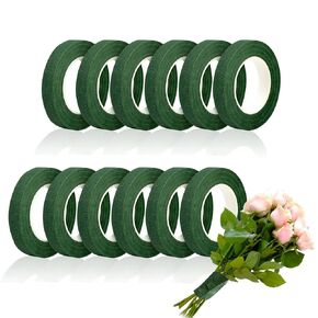 12 Rolls Floral Tape, 1/2" Wide Flower Tape Stretchable Self-Adhesive, Tearable, Non-Fading Green Floral Tape for Bouquets, Wedding Arrangements, and Crafts (30 Yards/Rolls)