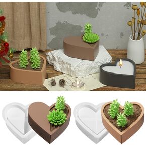 2Pcs Heart Shaped Flower Succulent Pot Silicone Molds, Concrete Candle Holder Mold, Cement Planter Pot Mold