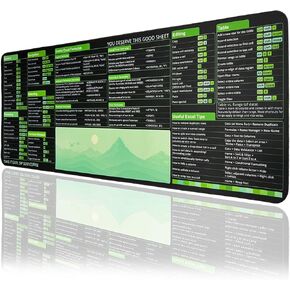 Excel Shortcuts Mousepad, Large Excel Cheat Sheet Desk Mat with Stitched Edge Non-Slip Excel Mouse Pad for Office and Work from Home (Blue Pink Yellow)