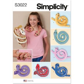 Simplicity SS3022OS Plush Otter, Snake, Axolotl and Dragons Sewing Pattern Packet, Design Code S3022, One Size, Multicolor