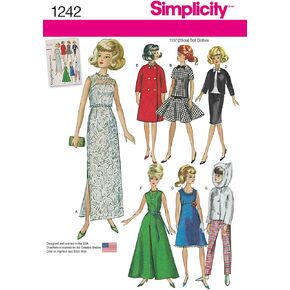 Simplicity 1242 Vintage Fashion 11.5'' Doll Clothes Sewing Pattern, One Size Only