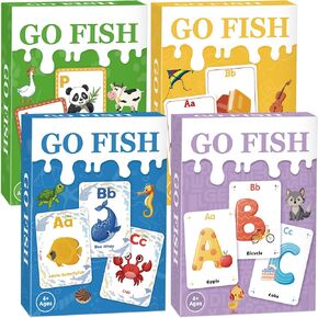 Go Fish Card Game, Alphabet Go Fish Card Game for Kids 4-8, Animal, Letter, Ocean, Object, 4 in 1 Pack, Fun & Educational Games for Family Game Night Classroom Travel Activities,Great Birthday Gift