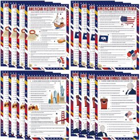84PCS American Patriotic Trivia Game Card for Adults Teens USA History, State, Place of Interest, Famous Figure Question and Answer Card for 4th of July Memorial Day Party Gathering Activity Supplies