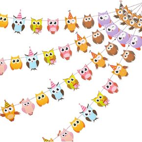 4 Colorful Owl Birthday Banners - Themed Party Decorations for Baby Shower & Birthday Parties