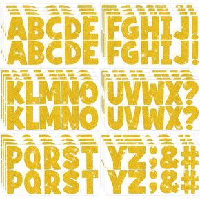 256Pcs Gold Letter Stickers Large Bulletin Board Letters Glitter 24 Sheets Vinyl Alphabet Stickers Self Adhesive Big Font Poster Board Letters for Mailbox Crafts Classroom School Home Birthday Decor