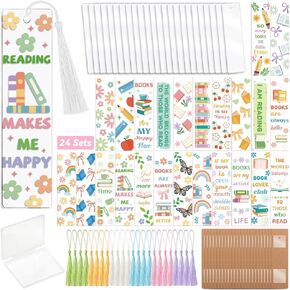 Peacoblue 121pcs Books and Flower UV DTF Bookmark Making Kit Acrylic Carft for Women Men Kid Adult, DIY Personalized Cute Bookmarker Decal Stickers Warps Kit for Students Teachers Book Lovers Reading