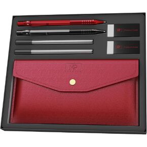 Mr. Pen- Metal Mechanical Pencil Set, 7 pcs, 0.5mm Metal Mechanical Pencil, Red Faux Leather Pencil Case, 0.5mm Lead Refill