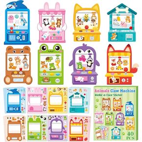 Claw Machine Make A Face Stickers, Make Your Own Dolls Vending Machine Scene Stickers Games, Mix and Match Sticker Sheets Art Craft Kit for School Classroom Birthday Party Favors(64pcs)