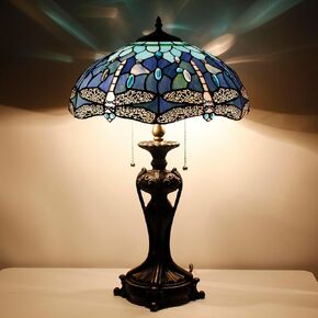 Tiffany Stained Glass Table Lamp 16X16X24 Inch Green Red Flowers Style Desk Bedroom Living Room Antique Reading Light (Red Flowers)
