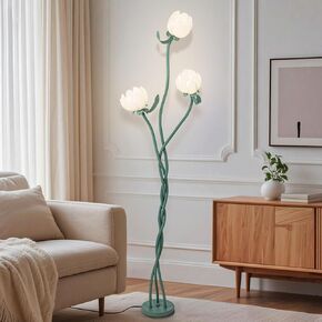 Fivmengo Flower Floor Lamp for Living Room, 3-Head Epiphyllum Flower Lamp, 67-Inch Vintage Corner Standing Light with Flexible Stems, Cute Tall Light for Kids Girls Bedroom, LED Included (Green)