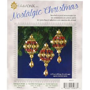 Solid Oak Beaded Orn Baroque Drops R/G, None,Gold