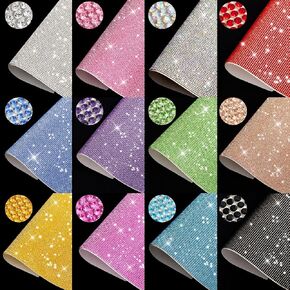 Humyoun 12 Pack 144, 000 Pcs Total Multicolor Bling Bling Rhinestone Sheets Rhinestones Sticker DIY Sticker Self Adhesive Glitter Crystal Gem Stickers for Car Decoration, 9. 4 x 7. 9 Inch(12 Colors)