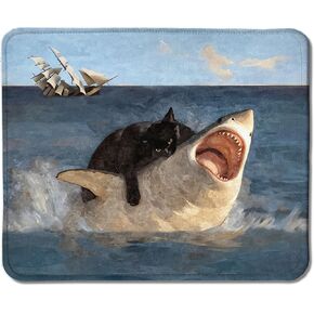 Funny Shark Mouse Pad, Funny Black Cat Attack Shark Mouse Pads for Wireless Mouse Computers Laptop Desk Accessories, Black Cat Office Supplies, 9.5x7.9 Inch