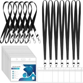 30 Pcs Clear Horizontal ID Badge Holder with Lanyard Lobster Clasp Name Badge Holders with Lanyard Waterproof Plastic ID Card Holder with Resealable Zip for Office School Travel