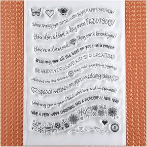 Kwan Crafts Word Happy Birthday Wedding day Happy Christmas New Year Clear Stamps for Card Making Decoration and DIY Scrapbooking