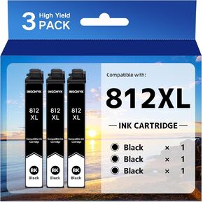 Remanufactured 812XL Ink Cartridges 3 Pack Replacement for Epson 812XL Black Ink Cartridges Combo Pack for Epson WF-7840 WF-7820 WF-7310 EC-C7000 Printer for Epson 812 T812 XL (3 Black)