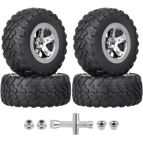 HobbyPark Pre-Glued 1/10 RC Short Course Truck Tires and Wheels Chrome for Traxxas Slash 2wd 4x4 Vxl BL-2S Redcat Blackout SC Pro TR10 Losi 22S SCT 3S 4S Lipo Brushless, 4Pcs