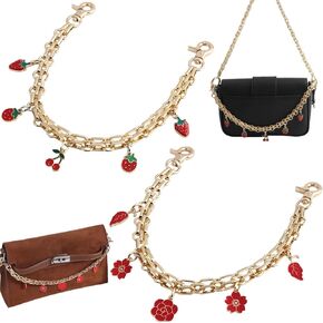 2 PCS Fruit Pendant Gold Decorative Bag Chain Purse Chain Strap Replacement Extension Chain with Fruit Enamel Pendant Bag Replacement Strap for Handbags Purses Shoulder Bags Crossbody Bags