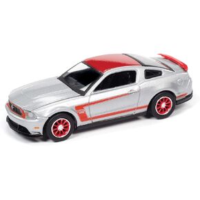 Autoworld 1/64 diecast Model of 2012 Ford Mustang Boss 302 Laguna Seca Ingot Silver Metallic and Red with Red Wheels Ltd Ed 13312 pcs 64262-AWSP046 B