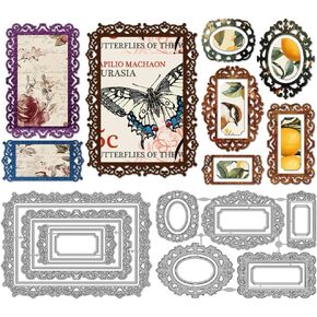MAYJOYDIY Picture Frames Metal Die Cuts Vintage Label Border Cutting Dies Stencil Backgrounds Frame Embossing Scrapbooking Cuts Template for DIY Scrapbooking Craft Card Making Album Gift Decor
